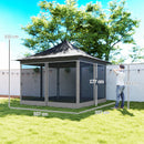 Gazebo da Giardino Pop Up 357x357x310 cm Altezza Regolabile e Zanzariere Grigio Scuro   