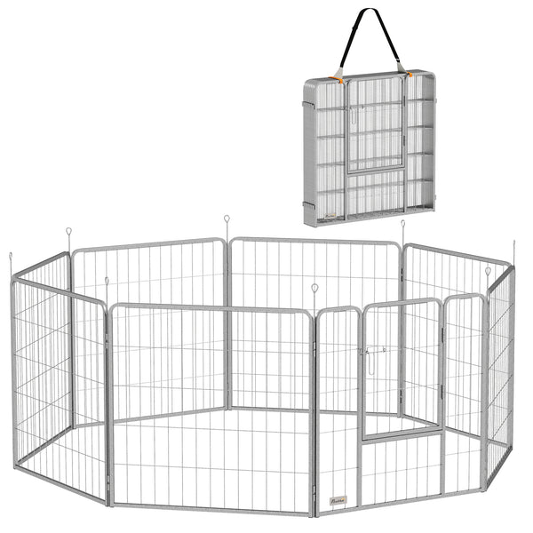 online Recinto per Cani a 8 Pannelli Modulabili Pieghevole 80x1,5x80A cm con Porta di Ingresso in Acciaio Argento