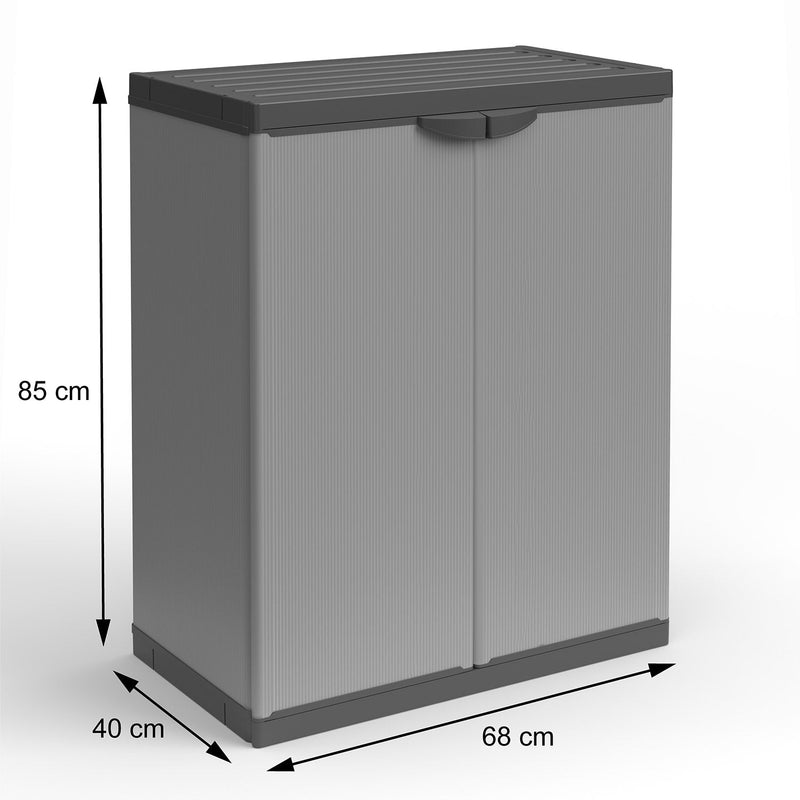 Armadio da Esterno 68x40x85 cm 2 Ante 2 Ripiani in Resina Grigio    