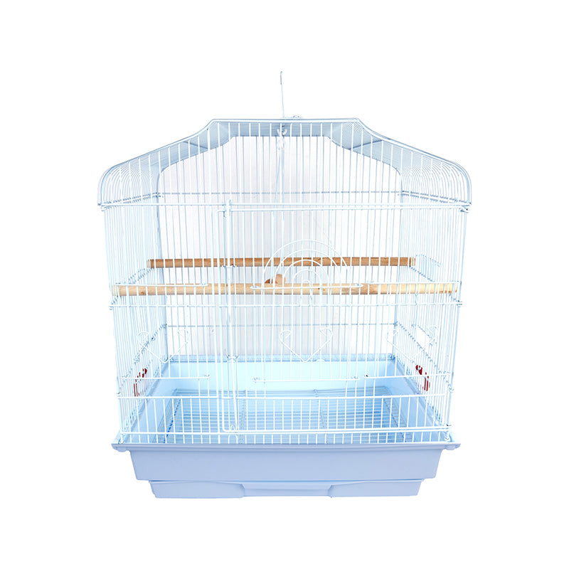 Gabbia Voliera per Uccelli 46,5x35,5x65,5 cm con 2 Mangiatoie in Ferro e Plastica Bianco  