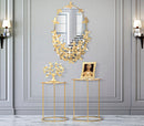Tavolinetti Glam Butterfly Coppia Ø43x60-38x55 cm in Ferro e Vetro Oro