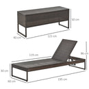 Set 2 Lettini Prendisole con Tavolino in Rattan  Marrone e Bianco