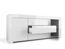 Credenza Mobile da Salotto 2 Porte e 3 Cassetti 190x50x82cm TFT  Amber Bianco Lucido