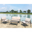 Set Salotto da Giardino Divano 2 Poltrone e Tavolino con Cuscini in Alluminio Taupe