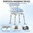 Sedia da Doccia con Schienale e Sedile Forato 8 Altezze Regolabili Antiscivolo Portata 136 kg Azzurro      