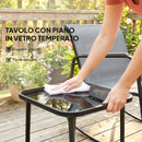 Set 3 Pezzi Salotto da Giardino con 2 Sedie a Dondolo Traspiranti e Tavolino con Piano in Vetro in Acciaio Grigio e Nero      