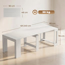 Tavolo Consolle Allungabile e Convertibile per 10 Persone 96-240x90x78 cm Rivestimento in Melamina Bianco      