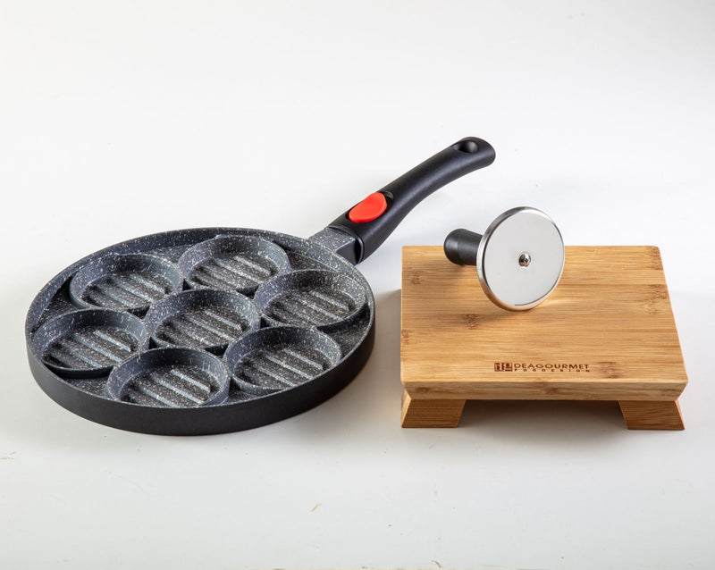 Piastra per 7 Hamburger con Tagliere in Legno 20x20x4 cm