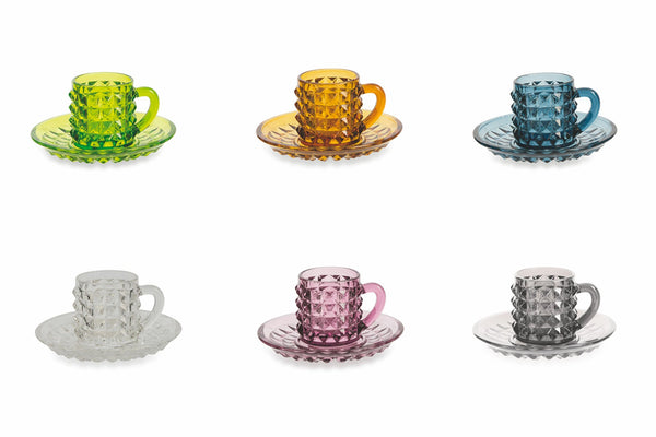 acquista Set mit 6 Kaffeetassen aus farbigem Glas mit Untertasse 90 ml Villa d'Este Home Tivoli Diamond