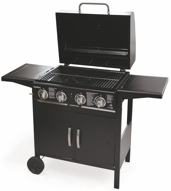 Gasgrill 4 Brenner mit Soriani Gastone Nero Seitenablagen sconto
