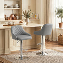 Set 2 Sgabelli da Bar con Schienale 47x52x86-108A cm Girevoli e Regolabili in Finta Pelle Grigio Chiaro      