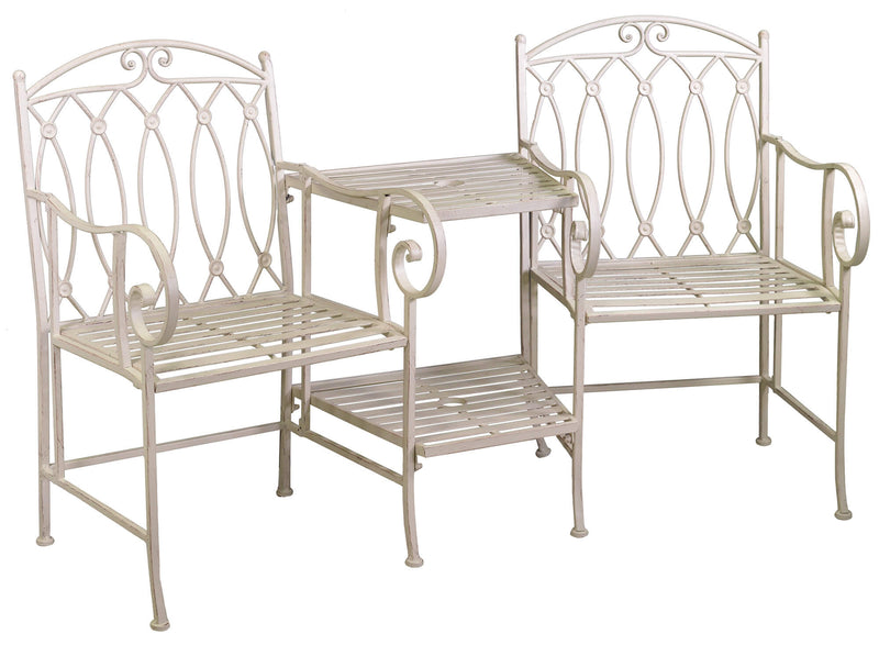 Panchina 2 Posti da Giardino con Tavolino 155x68,5x91,5 cm in Ferro Ragusa Bianca