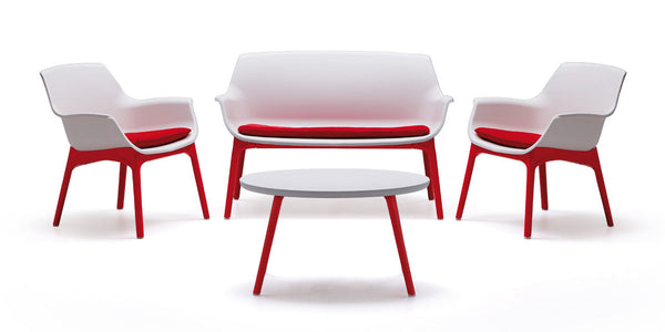 acquista Gartengarnitur, Sofa, Sessel und Couchtisch aus Vandi-weißem und rotem Polypropylen