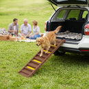 Rampa Pieghevole per Cani per Auto e Letti Alti a 10 Gradini 154x40x7,5 cm con Strisce e Tappetini Antiscivolo in PP e TPR Marrone      