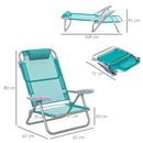 Set 2 Sedie da Campeggio Pieghevoli 62x65x80 cm Reclinabili su 6 Livelli Grigio a Azzurro  