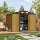 Casetta da Giardino 4,9 m² 277x195x192 cm in Acciaio Zincato con Doppia Porta Scorrevole e Tetto Inclinato Marrone Chiaro      
