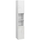 Mobile Bagno Alto Slim 30x30x181,5 cm con Ripiani Aperti e 2 Armadietti in Truciolato Bianco      