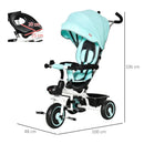 Passeggino Triciclo 100x48x106 cm con Sedile Girevole 360° Verde