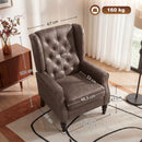Poltrona da Camera 74x86x102 cm con Ampia Seduta Braccioli e Gambe in Legno di Eucalipto in Pelle PU Marrone      