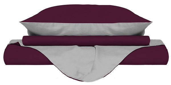 Bettbezug mit Tasche und Kissenbezügen, wendbar, Pflaume/Hellgrau, verschiedene Größen sconto
