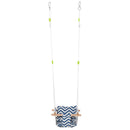 Seggiolino Altalena per Bambini 40x40 cm in Legno e Tessuto Cotone Blu e Bianco