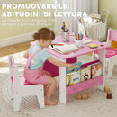 Set Tavolo con 2 Sedie per Bambini 3-8 Anni Tavolino con Scaffale in Legno MDF con Disegni a Cuori Rosa      
