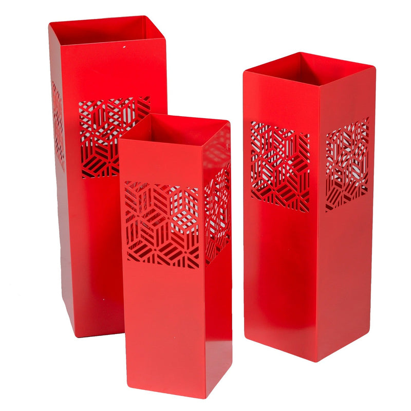 Set 3 Portaombrelli in Metallo 20x20H60cm Geometrie Rosso