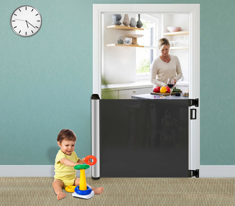 Cancelletto Bambini Barriera di Protezione Riavvolgibile 130x8x88 cm Fadi Luxe Nero