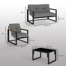 Set da Giardino 4 Pezzi con 2 Sedie Divanetto e Tavolino Grigio Chiaro e Nero     