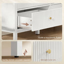 Cassettiera Camera da Letto Scanalata 120x40x78 cm con 6 Cassetti Maniglie e 5 Gambe in MDF e Truciolato Bianco      