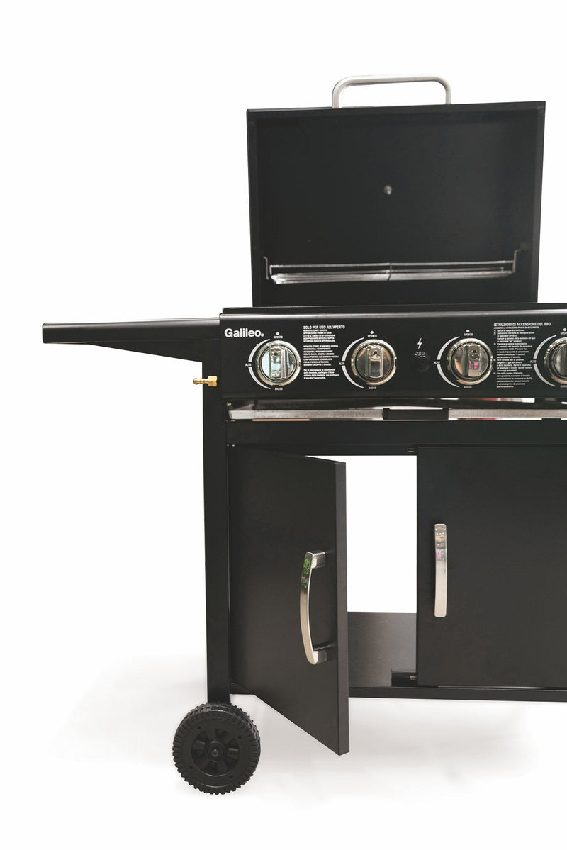 Barbecue a Gas 4 Bruciatori con Ripiani Lateriali Soriani Gastone Nero