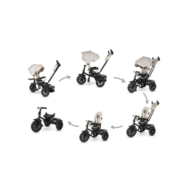 Triciclo Passeggino per Bambini 6 in 1 con Seggiolino Reversibile Qplay Premium Avorio