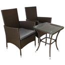 Set Tavolino e 2 Sedie da Giardino Set Bistrò in Rattan Vimini e Vetro Marrone 