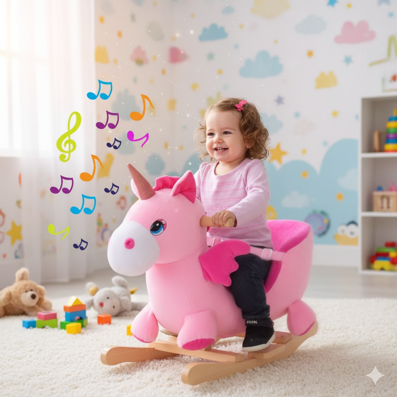 Unicorno a Dondolo Cavalcabile Peluche Cavallo Giocattolo Bambini con Suono
