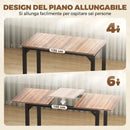 Set Pranzo con Tavolo Allungabile 160x70x78 cm e 6 Sgabelli per 4-6 Persone in Pannello Truciolare e Acciaio Nero e Noce      