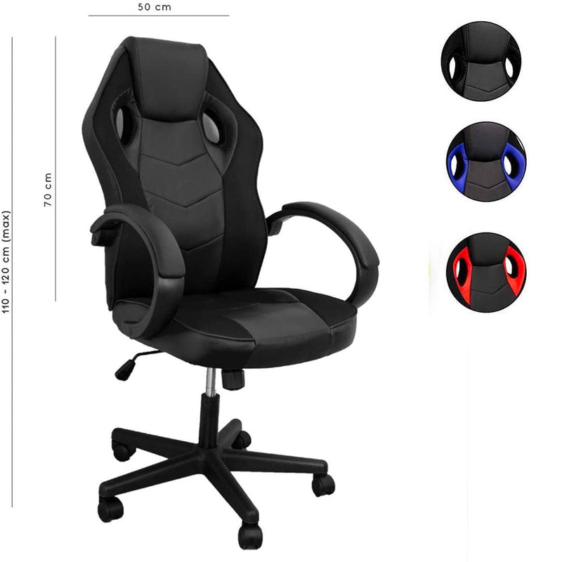 Sedia da Gaming Ergonomica 59x110/120x65 cm in Similpelle Nero