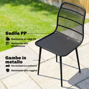 Set 4 Pezzi Sedie da Pranzo per Esterni 46x51x84,5 cm con Schienale Fessurato in Metallo e PP Nero      