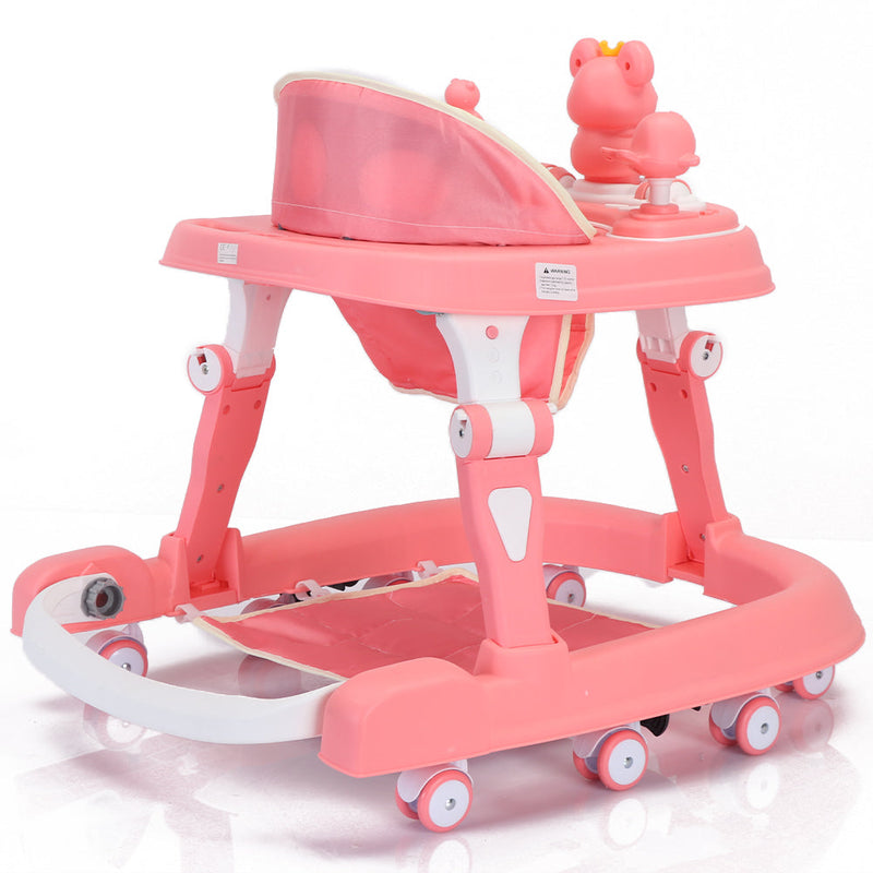 Girello Bambini PRO Primi Passi Chiusura Salvaspazio con Giochi Interattivi Rosa