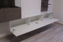Parete Attrezzata Mobili Salotto 2 Mobili e Mensola Doppia 210x36x200cm TFT  Primo Bianco Lucido