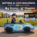 Auto Elettrica Polizia per Bambini 3-6 Anni 12 V 98x60x45 cm con Telecomando Sirena e Musica in PP Grigio      