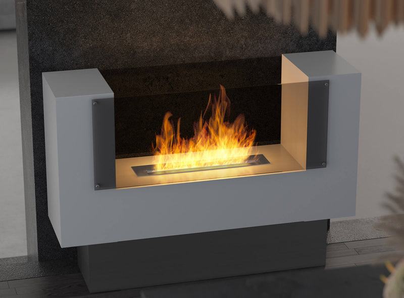 Camino a Bioetanolo da Pavimento 110x75 cm Insigno Bianco con Vetro