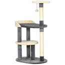 Albero Tiragraffi per Gatti a 3 Livelli H105 cm con Pali in Sisal Grigio