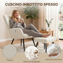 Poltrona con Poggiapiedi 68x78x93 cm in Tessuto Teddy con Schienale Alto Trapuntato e Tasche Laterali Beige      