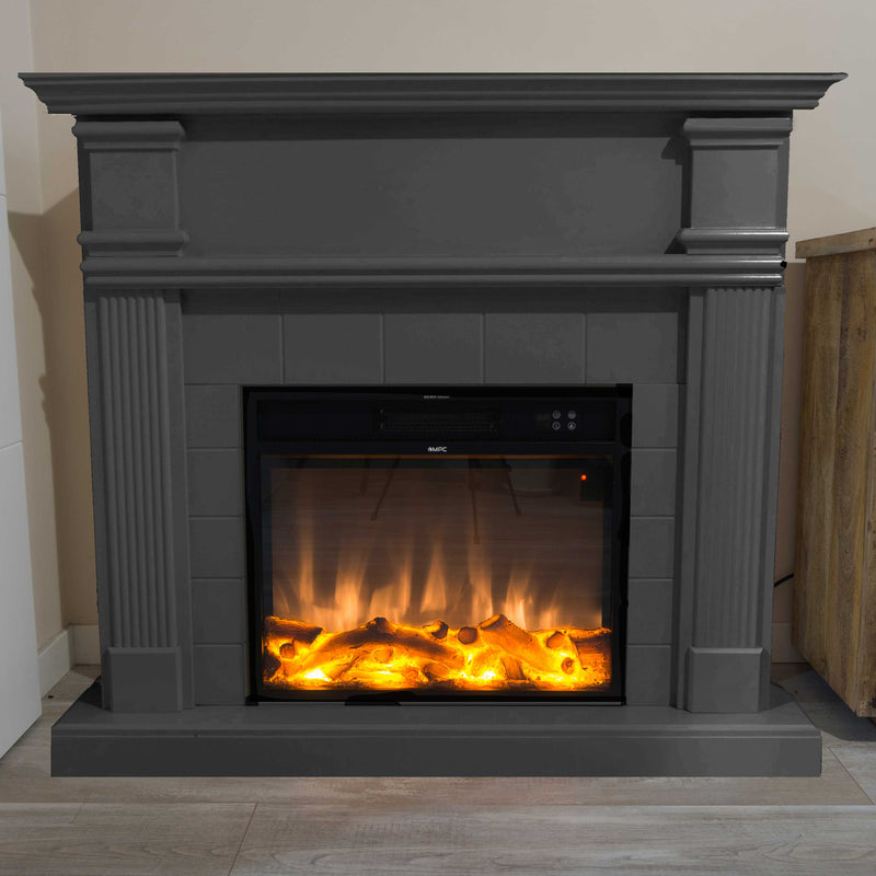 Camino Elettrico da Pavimento 114x102,3x28,2 cm Effetto Fiamma 1500W Sined Caldera Grigio