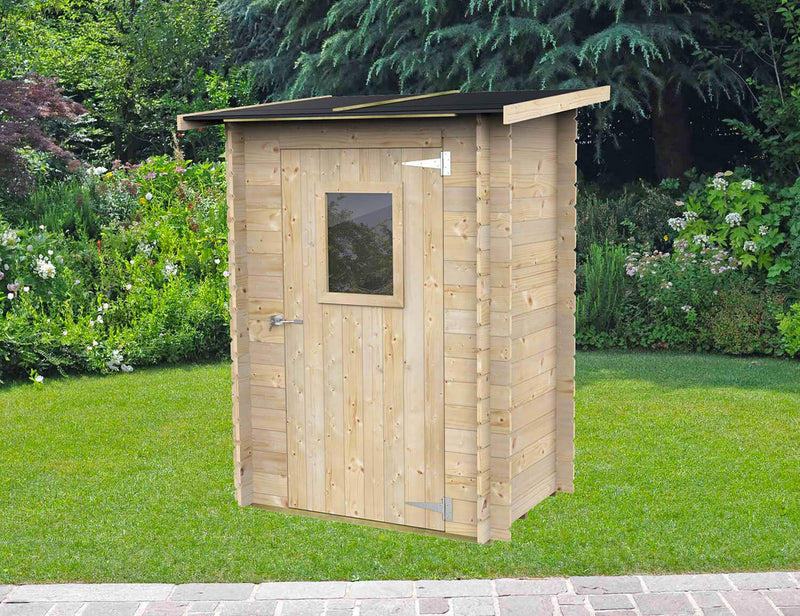 Casetta Box da Giardino per Attrezzi 146x98 cm con Porta Finestrata in Legno Naturale