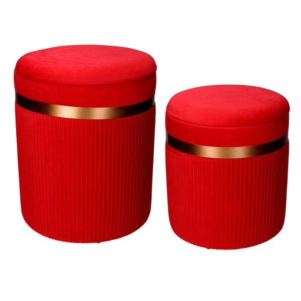 sconto Set 2 Pouf Contenitore Ø35 cm e Ø39 cm in Tessuto Velluto Rosso