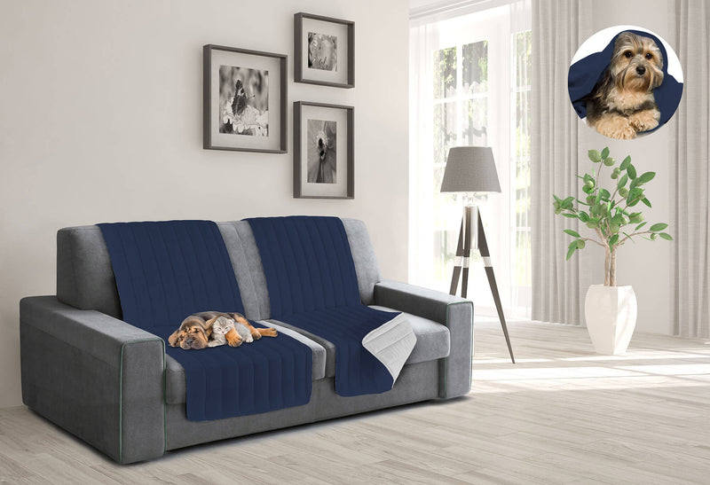 Copridivano a Fascia Doubleface Trapuntato 60x190cm Blu Scuro/Grigio Chiaro