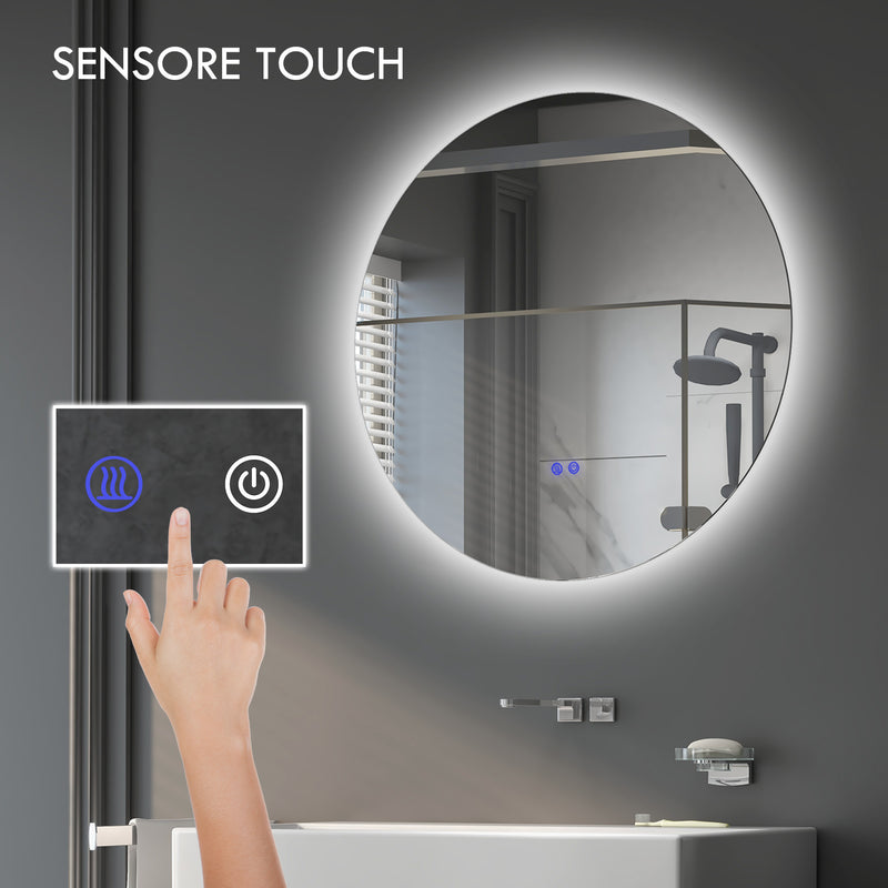 Specchio Bagno Ø60 cm con Luci LED Regolabili Interruttori Touch e Design Antiappannamento      
