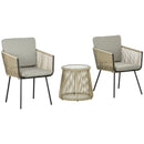 Set da Giardino 2 Sedie in Stile Boho e Tavolino in Vetro in Rattan Caffè   