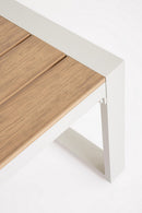 Set 4 Pezzi Salotto da Giardino con Divano 2 Poltrone e Tavolino in Alluminio e Polywood Leandro Bianco e Beige